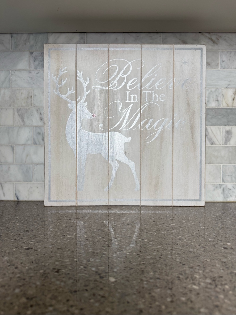 White and Silver 'Believe In The Magic' Reindeer Sign